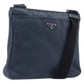 PRADA Shoulder Bag Vittero Dino Leather Navy Silver Auth LN240