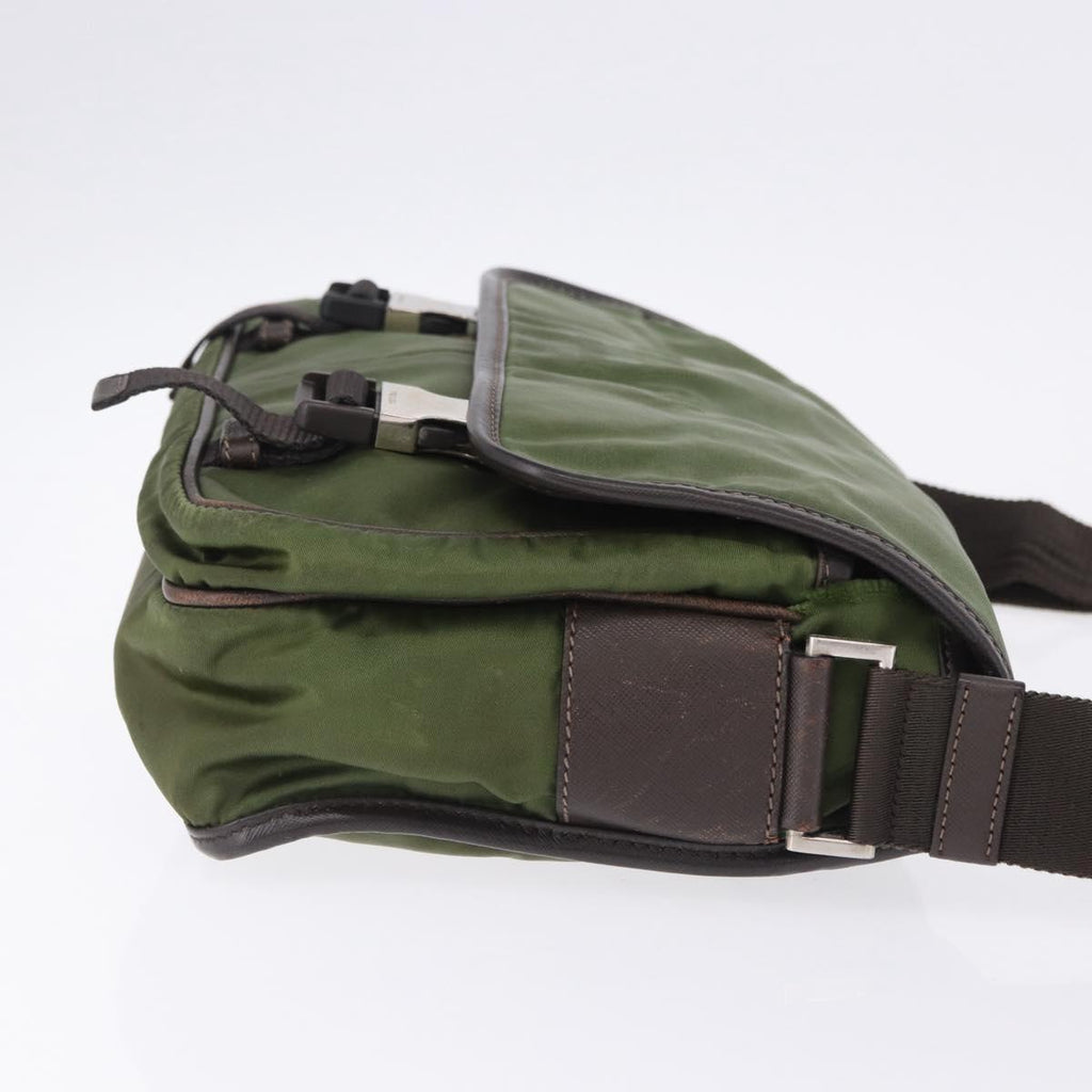 PRADA Shoulder Bag Nylon Khaki Silver Auth mr2884