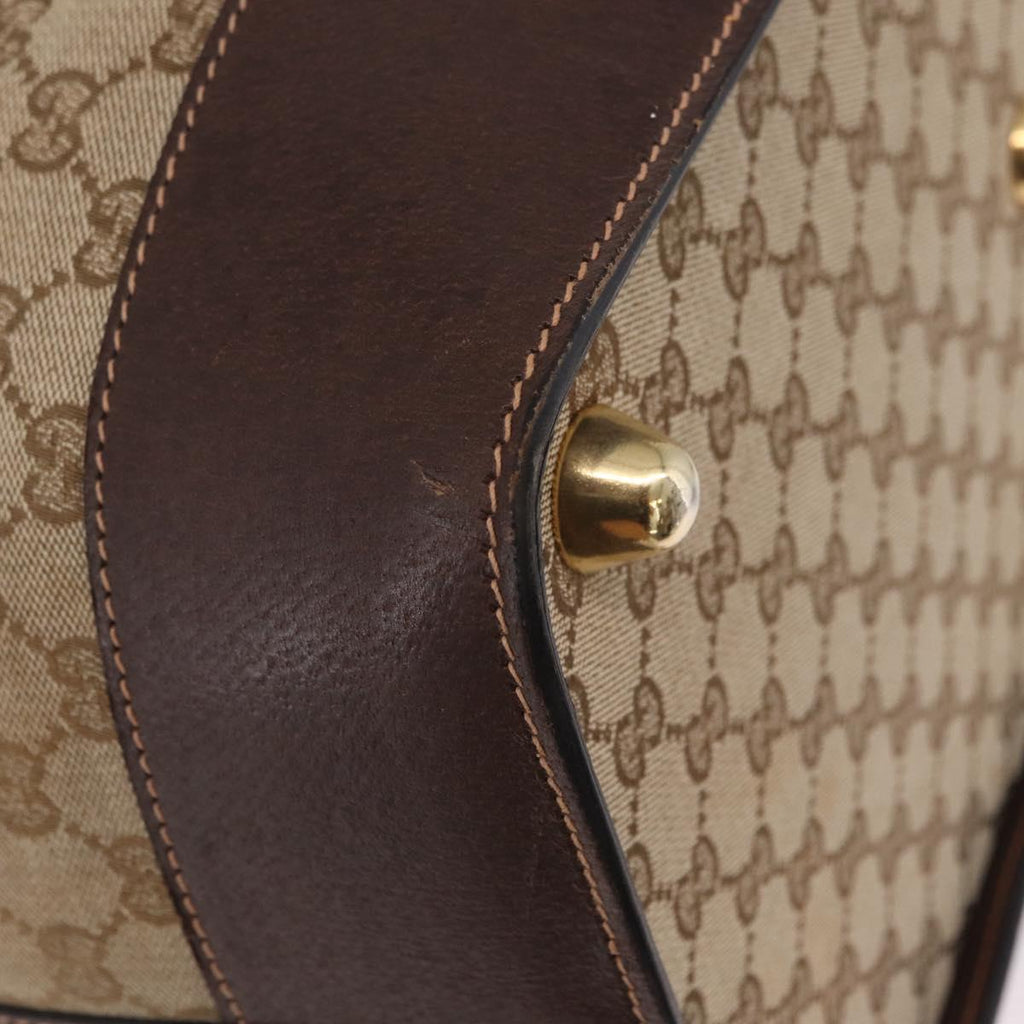 GUCCI GG Canvas Web Sherry Line Boston Bag Beige Gold Tone Auth mr3043
