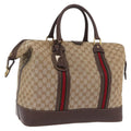 GUCCI GG Canvas Web Sherry Line Boston Bag Beige Gold Tone Auth mr3043