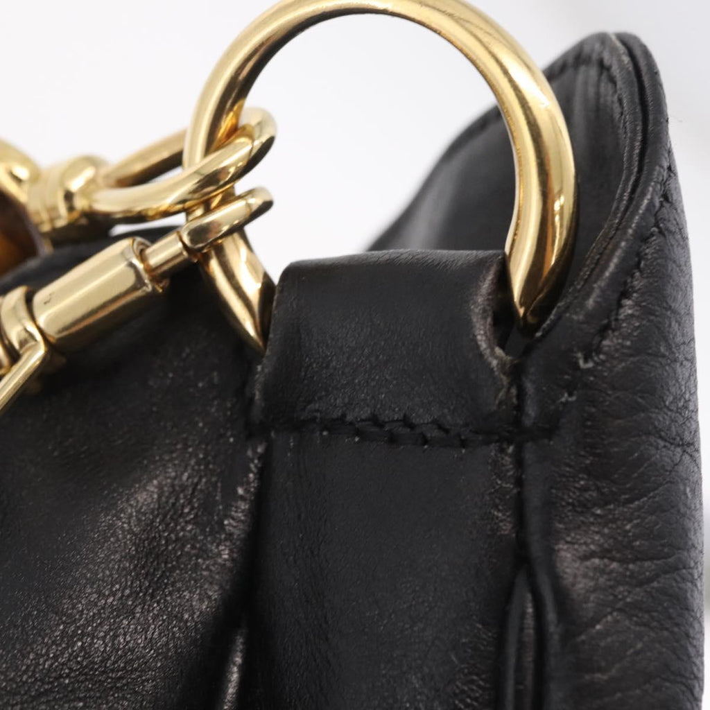 GUCCI Bamboo Hand Bag Leather Black Gold Tone 001 123 1577 Auth mr3072A