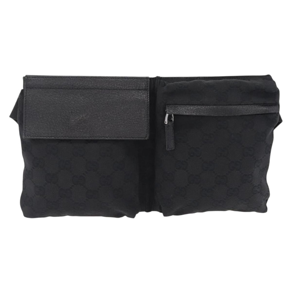 GUCCI GG Canvas Waist Bag Black Silver 28566 Auth mr3080A