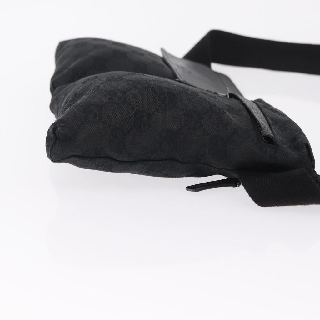 GUCCI GG Canvas Waist Bag Black Silver 28566 Auth mr3080A