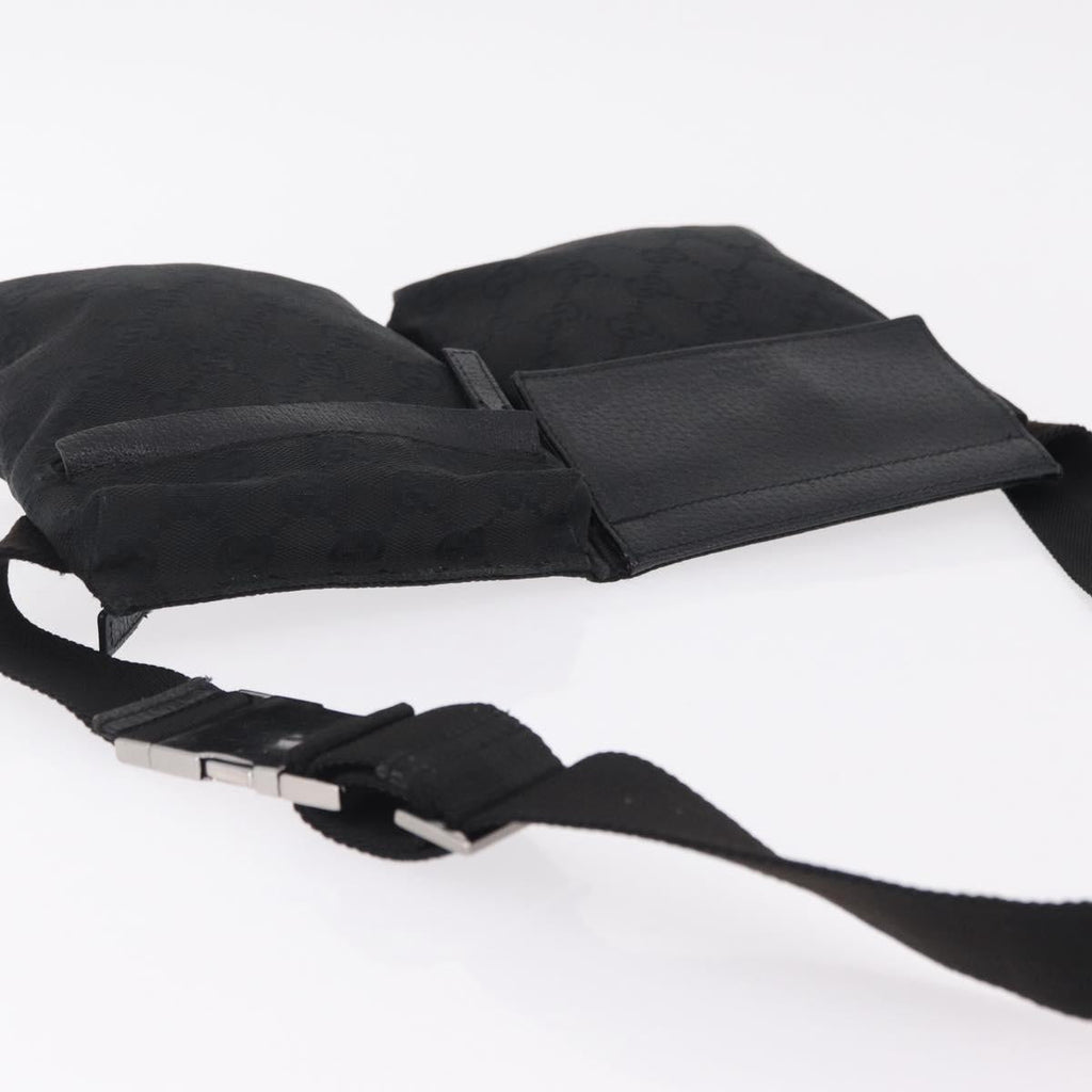 GUCCI GG Canvas Waist Bag Black Silver 28566 Auth mr3080A