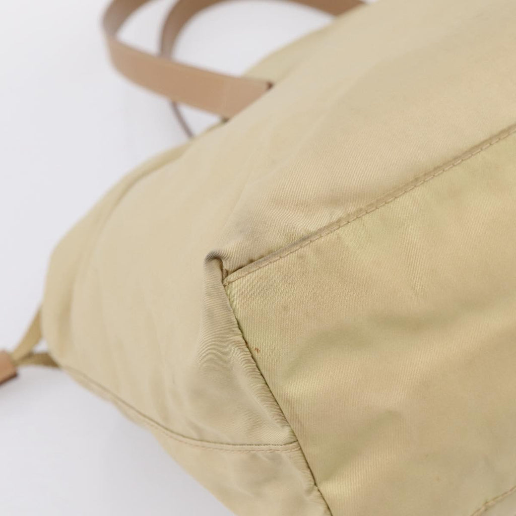 PRADA Tote Bag Nylon Beige Silver Auth mr3103A