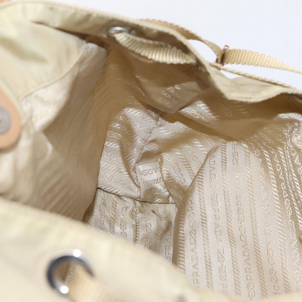 PRADA Tote Bag Nylon Beige Silver Auth mr3103A