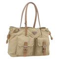 PRADA Tote Bag Nylon Beige Silver Auth mr3103A