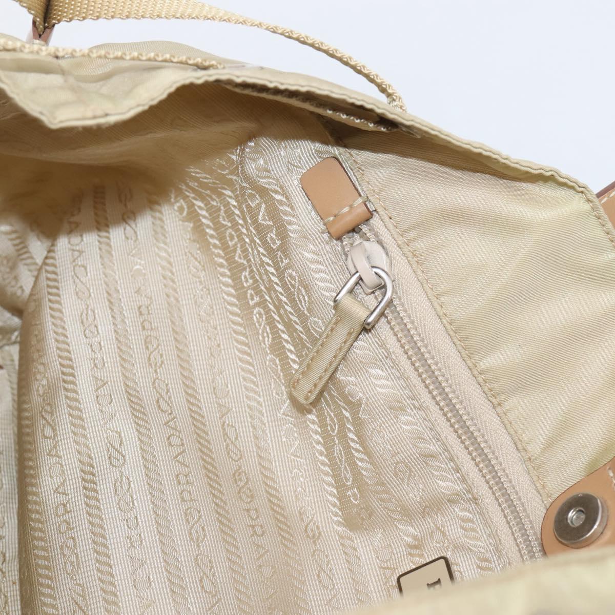 PRADA Tote Bag Nylon Beige Silver Auth mr3103A