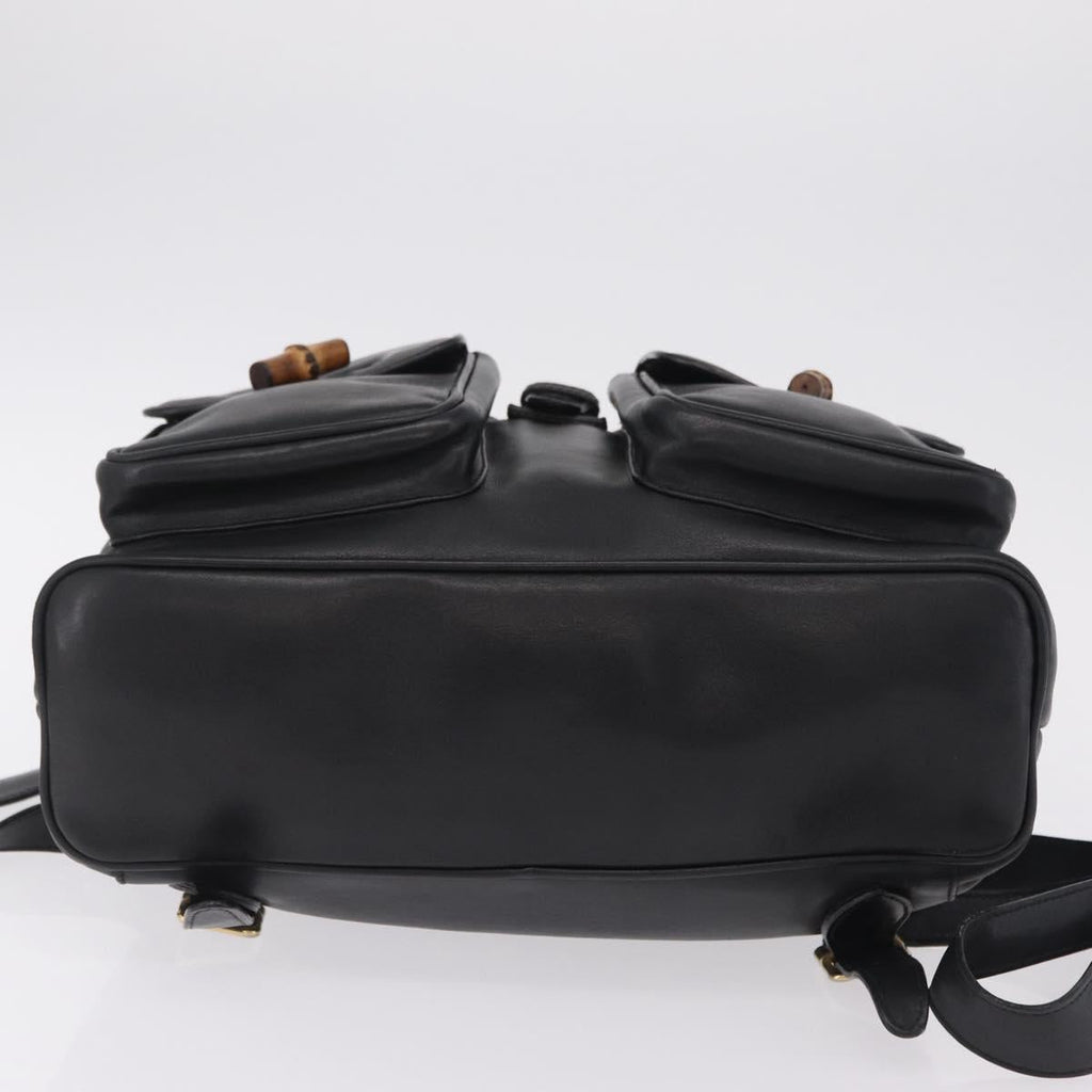GUCCI Bamboo Backpack Leather Black Gold Tone 003 2058 0016 Auth mr3112