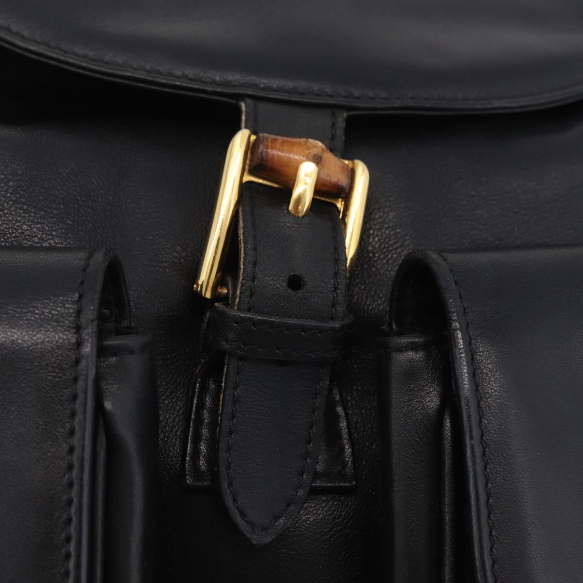 GUCCI Bamboo Backpack Leather Black Gold Tone 003 2058 0016 Auth mr3112