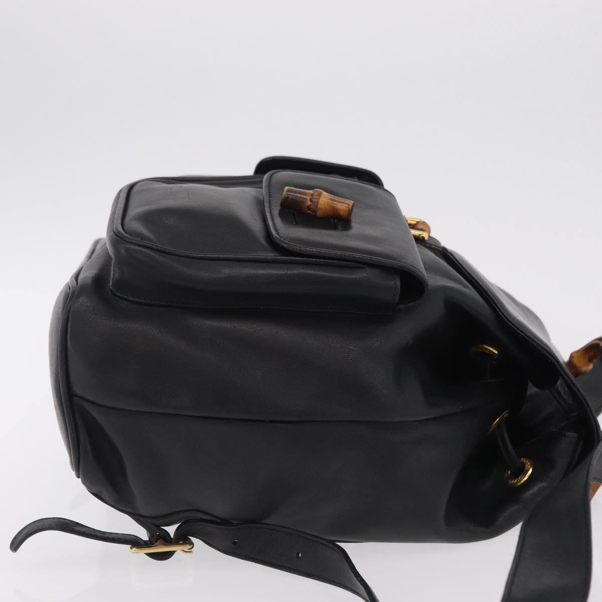 GUCCI Bamboo Backpack Leather Black Gold Tone 003 2058 0016 Auth mr3112
