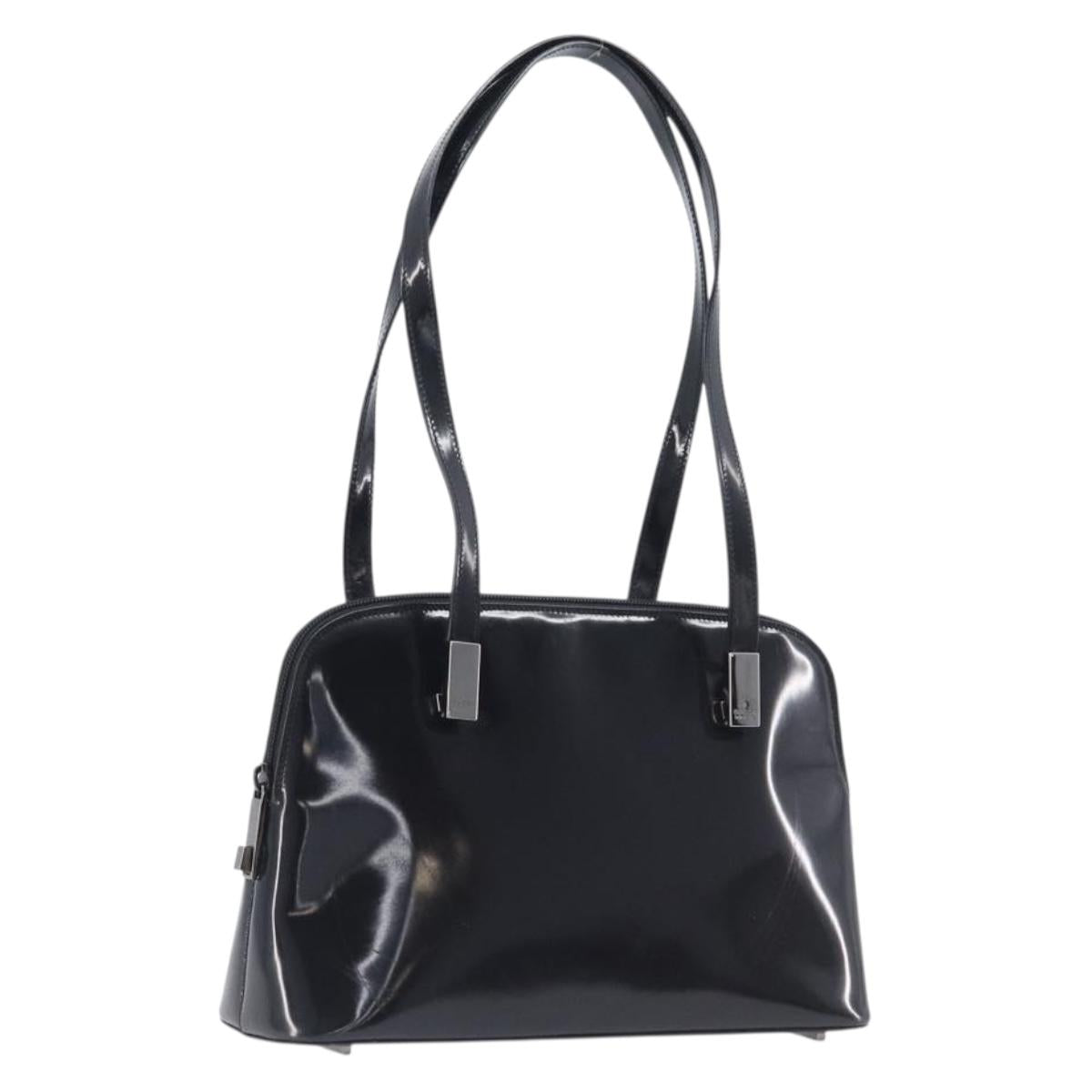 GUCCI Shoulder Bag Patent leather Silver Black 001 3261 Auth mr3142