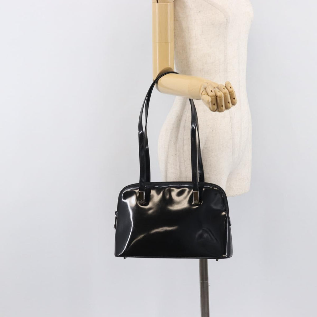 GUCCI Shoulder Bag Patent leather Silver Black 001 3261 Auth mr3142