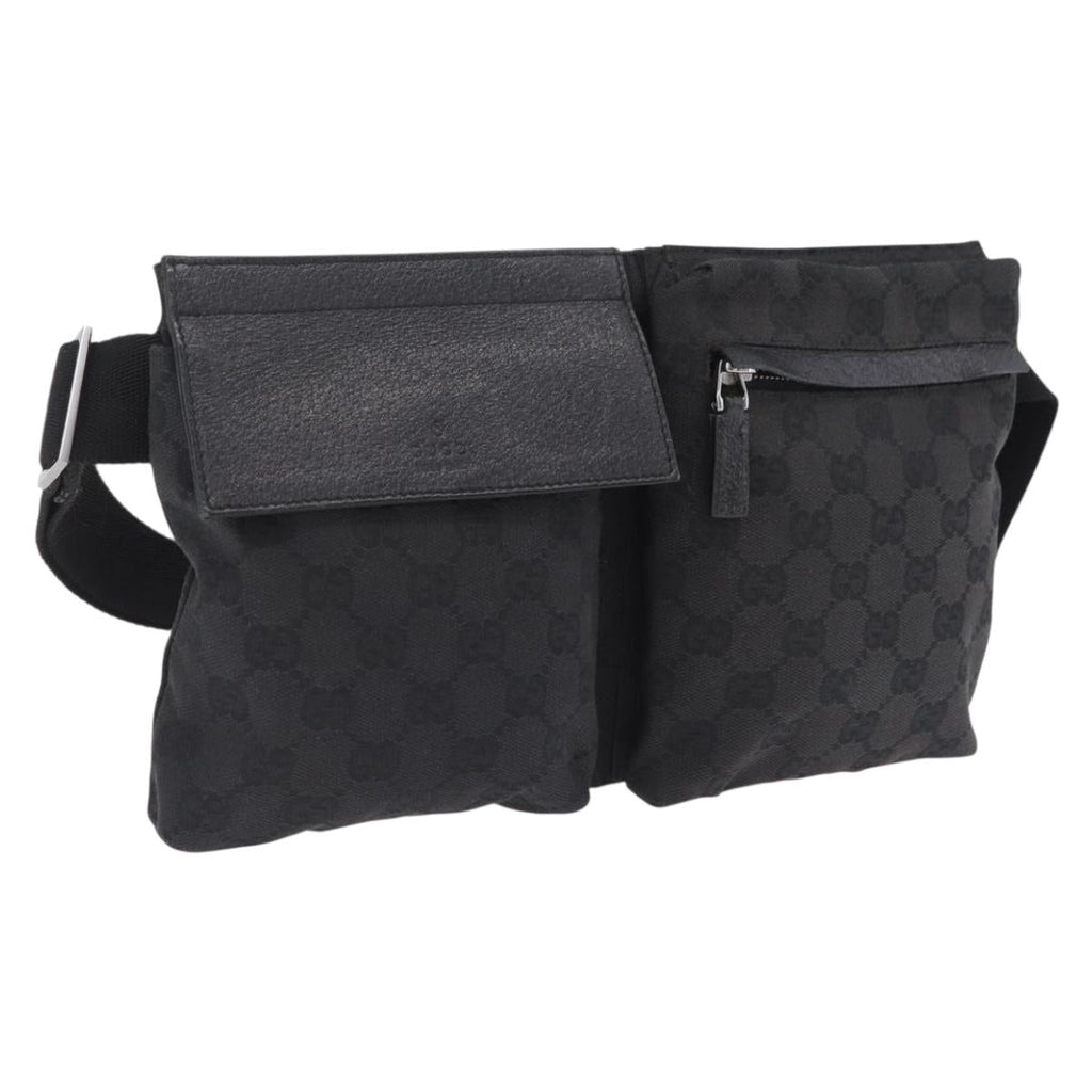GUCCI GG Canvas Waist bag Black Silver 28566 Auth mr3150A