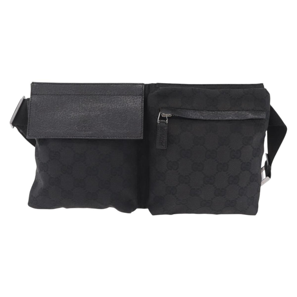 GUCCI GG Canvas Waist bag Black Silver 28566 Auth mr3150A
