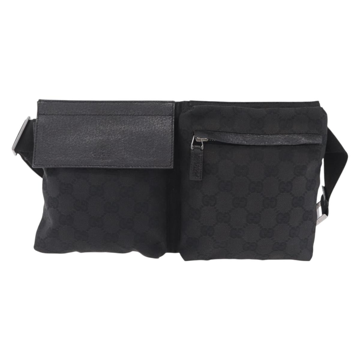 GUCCI GG Canvas Waist bag Black Silver 28566 Auth mr3150A