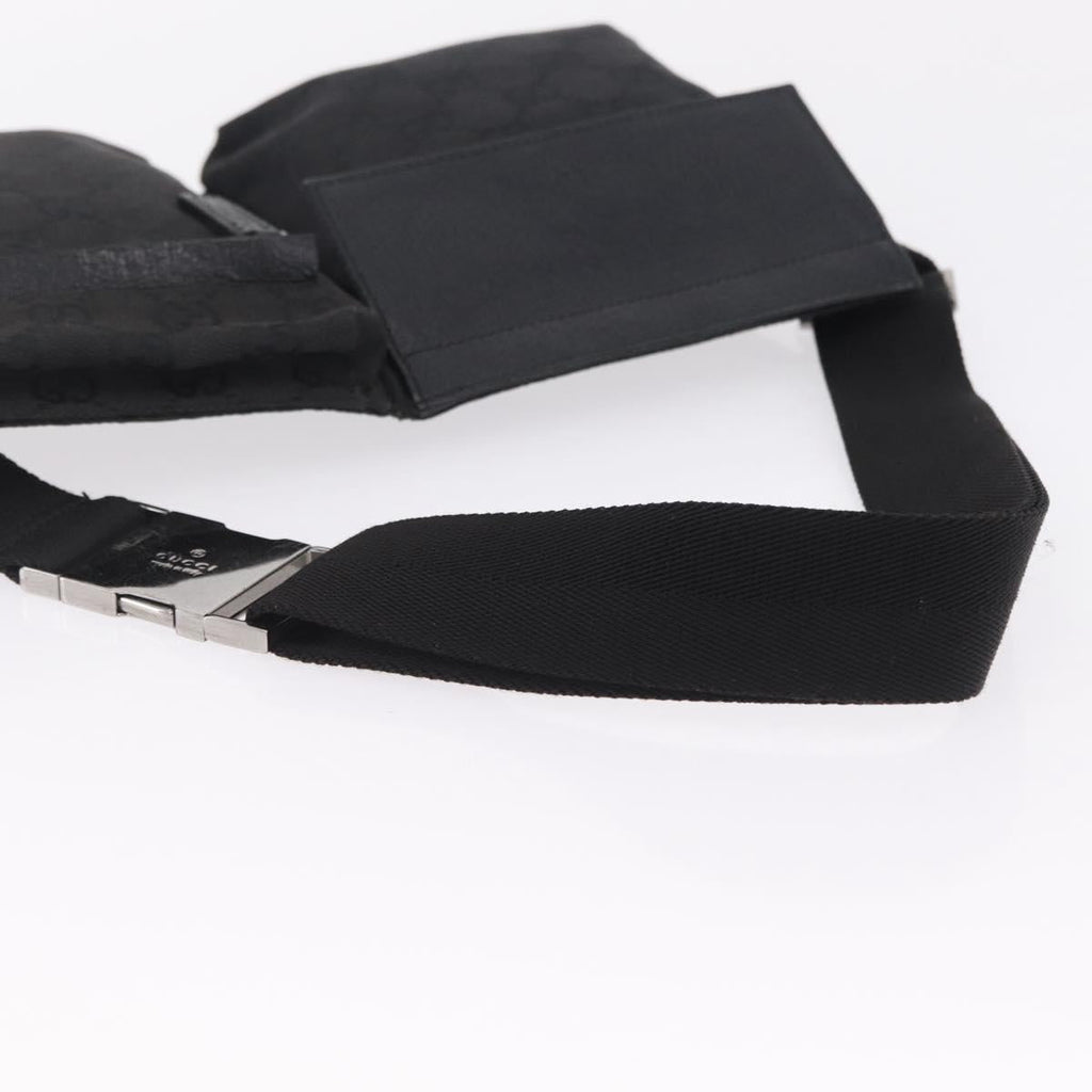 GUCCI GG Canvas Waist bag Black Silver 28566 Auth mr3150A