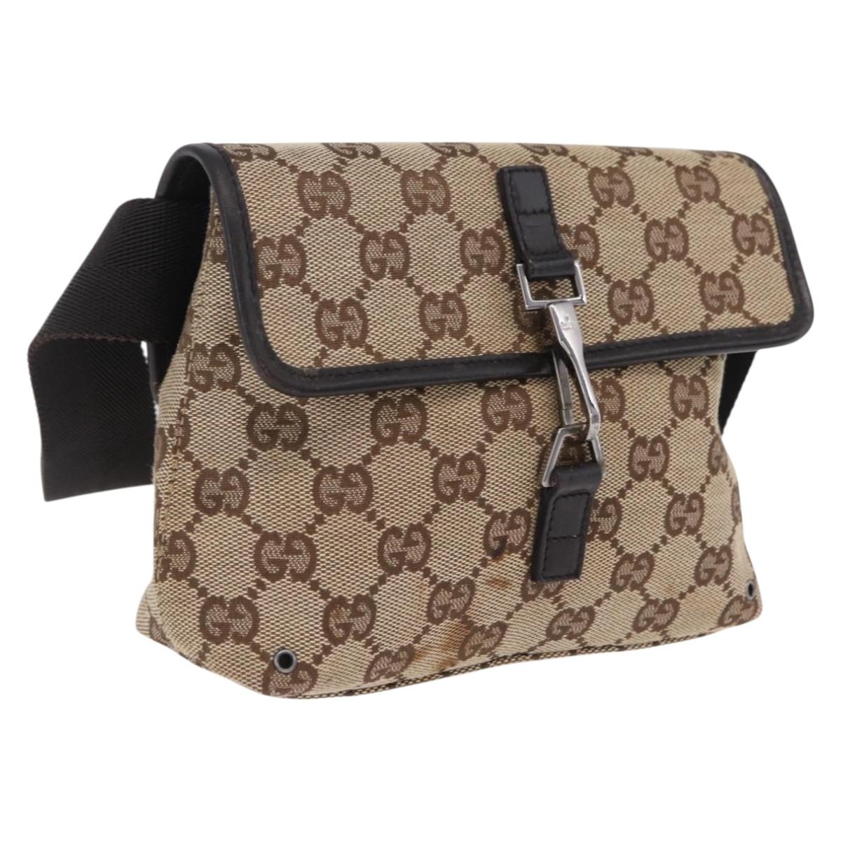 GUCCI GG Canvas Waist bag Beige Silver 92543 Auth mr3166