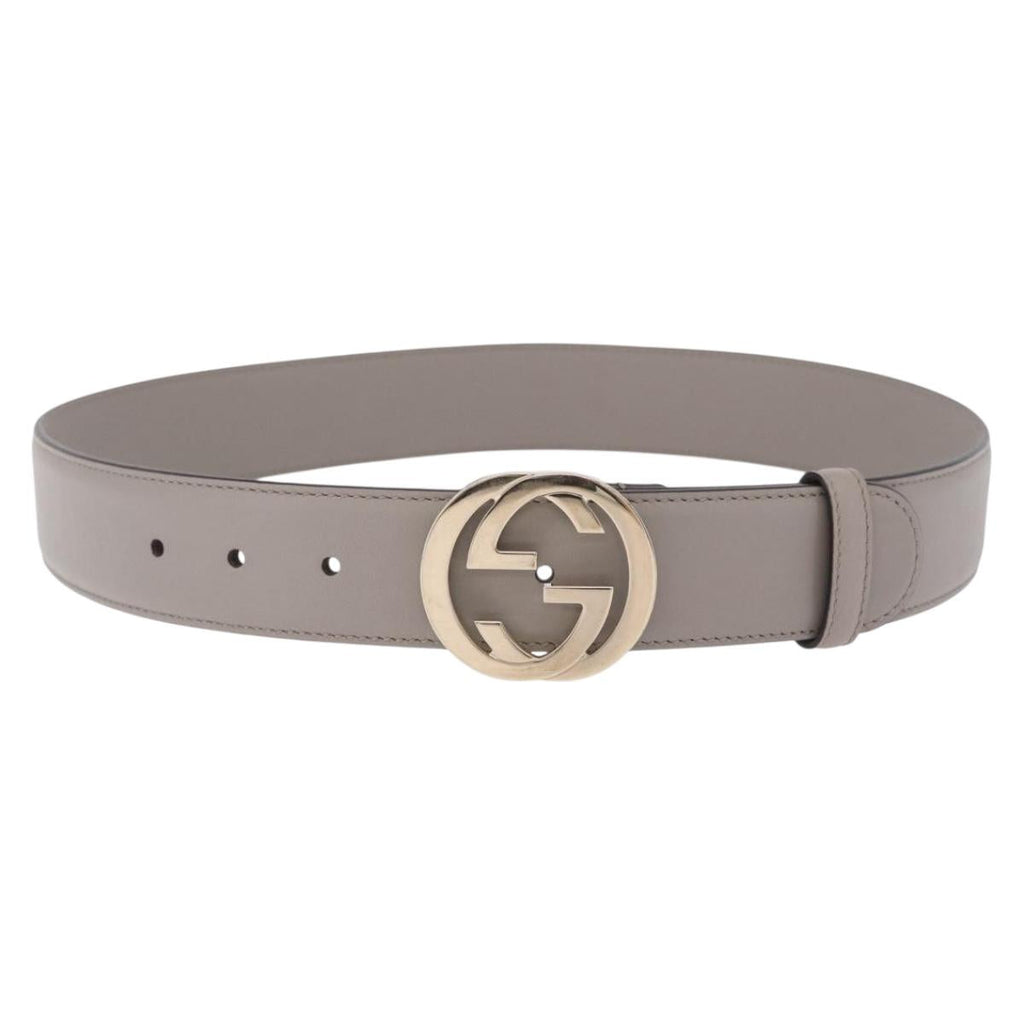 GUCCI Belt Leather 37.4"" Gray Gold 409417 Auth mr3188A